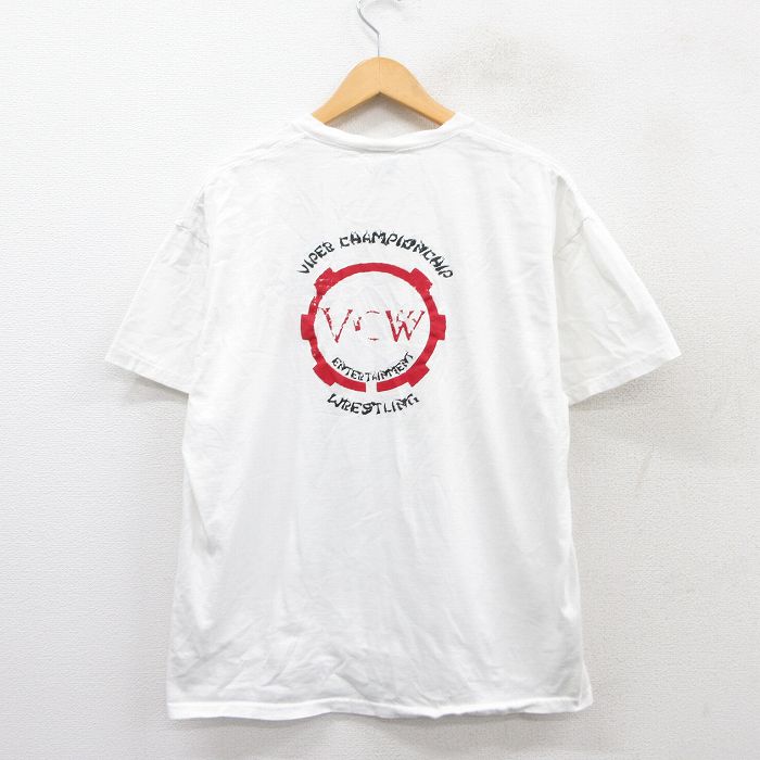 【50%OFF】XL★古着 フルーツオブザルーム 半袖 ビンテージ Tシャツ メンズ 00年代 00s VCWE レスリング コットン クルーネック 白 ホワイト 25aug27 中古
