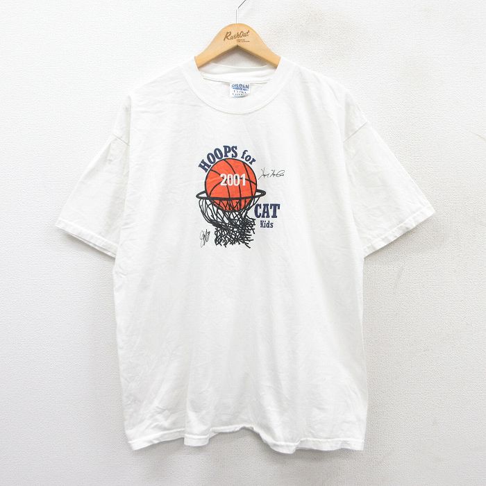 XL★古着 半袖 ビンテージ Tシャツ メンズ 00年代 00s CAT バスケットボール コットン クルーネック 白 ホワイト 25aug27 中古
