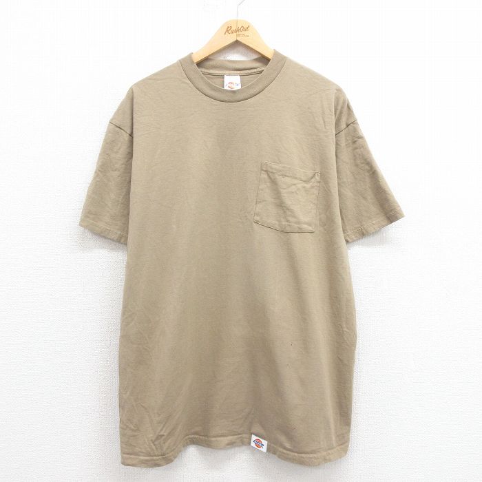 【20%OFF】XL★古着 ディッキーズ Dickies 半袖 ビンテージ Tシャツ メンズ 00年代 00s 無地 胸ポケット付き コットン クルーネック ベージュ カーキ 25aug27 中古