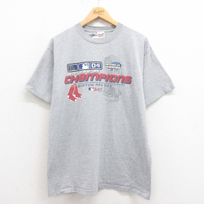 L★古着 半袖 ビンテージ Tシャツ メンズ 00年代 00s MLB ボストンレッドソックス クルーネック グレー 霜降り メジャーリーグ ベースボール 野球 25aug27 中古
