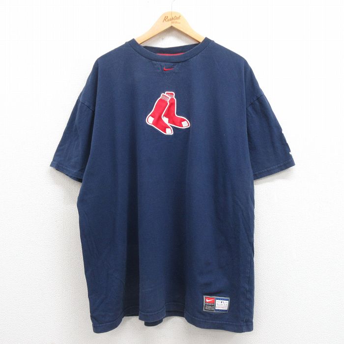 【50%OFF】XL★古着 ナイキ NIKE 半袖 ビンテージ Tシャツ メンズ 00年代 00s MLB ボストンレッドソックス 大きいサイズ コットン クルーネック 紺 ネイビー メジャーリーグ ベースボール 野球 【spe】 25aug27 中古