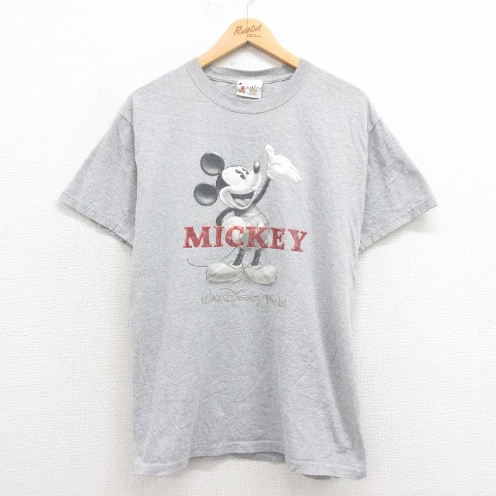 L★古着 半袖 ビンテージ Tシャツ メンズ 00年代 00s ディズニー DISNEY ミッキー MICKEY MOUSE クルーネック グレー 霜降り 25aug27 中古