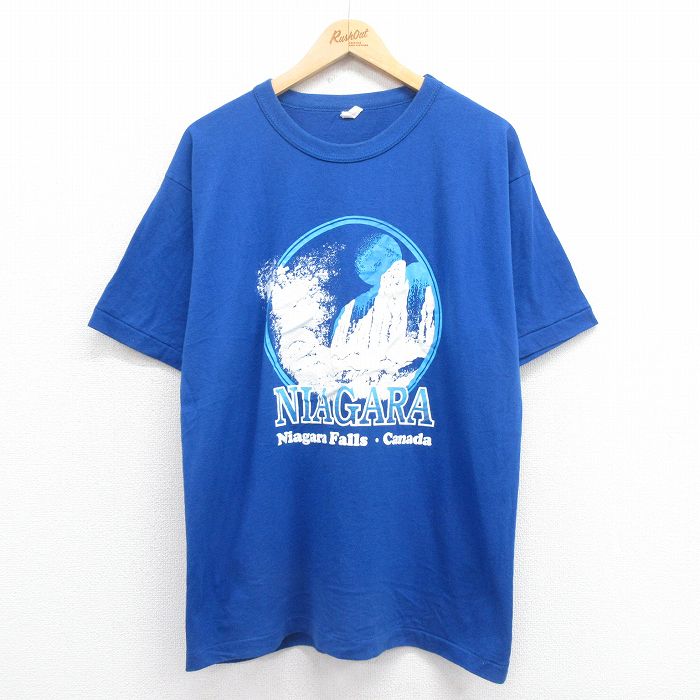 XL★古着 半袖 ビンテージ Tシャツ メンズ 80年代 80s ナイアガラの滝 クルーネック カナダ製 青 ブルー 【spe】 25aug27 中古