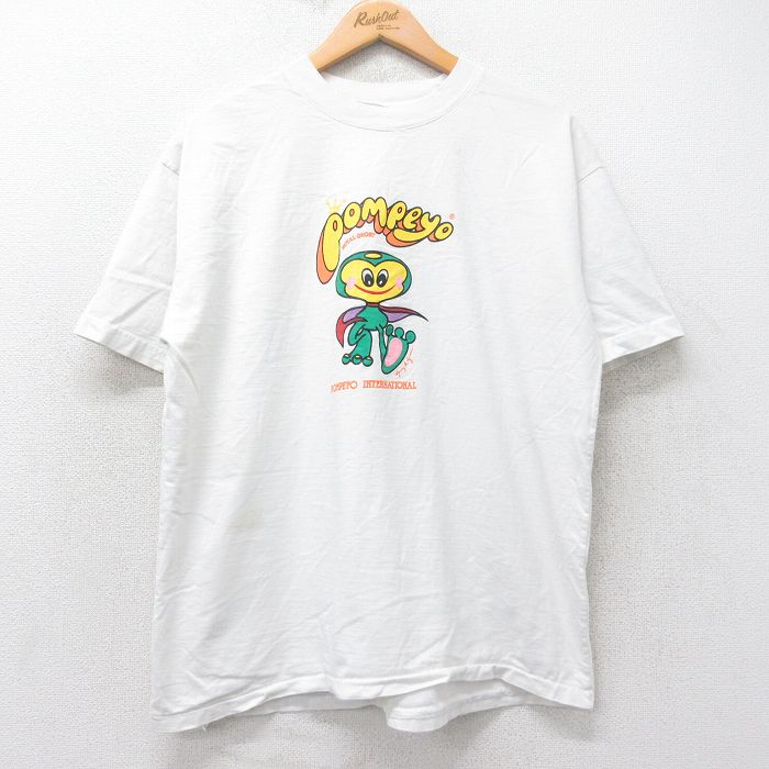 XL★古着 半袖 ビンテージ Tシャツ メンズ 90年代 90s POMPEYO クルーネック 白 ホワイト 25aug27 中古