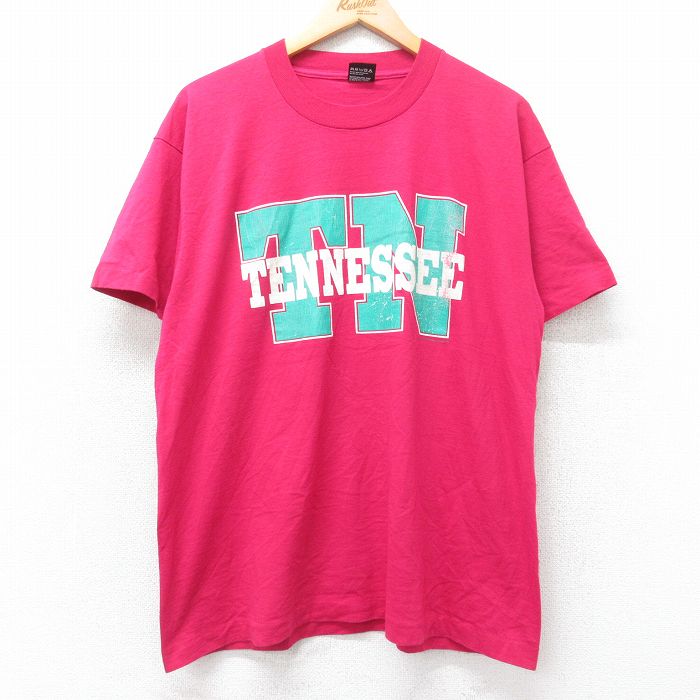 XL★古着 スクリーンスターズ 半袖 ビンテージ Tシャツ メンズ 90年代 90s テネシー クルーネック USA製 濃ピンク 【spe】 25aug27 中古