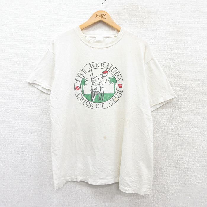 XL★古着 半袖 ビンテージ Tシャツ メンズ 90年代 90s クリケット ボロ クルーネック 白 ホワイト 25aug27 中古