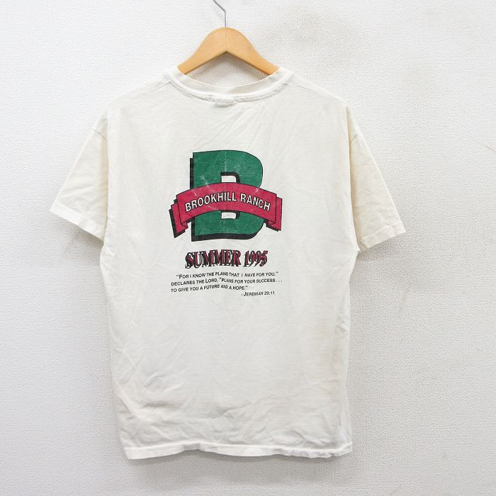 L★古着 ヘインズ Hanes 半袖 ビンテージ Tシャツ メンズ 90年代 90s BROOKHILL PANCH コットン クルーネック USA製 白 ホワイト 25aug27 中古