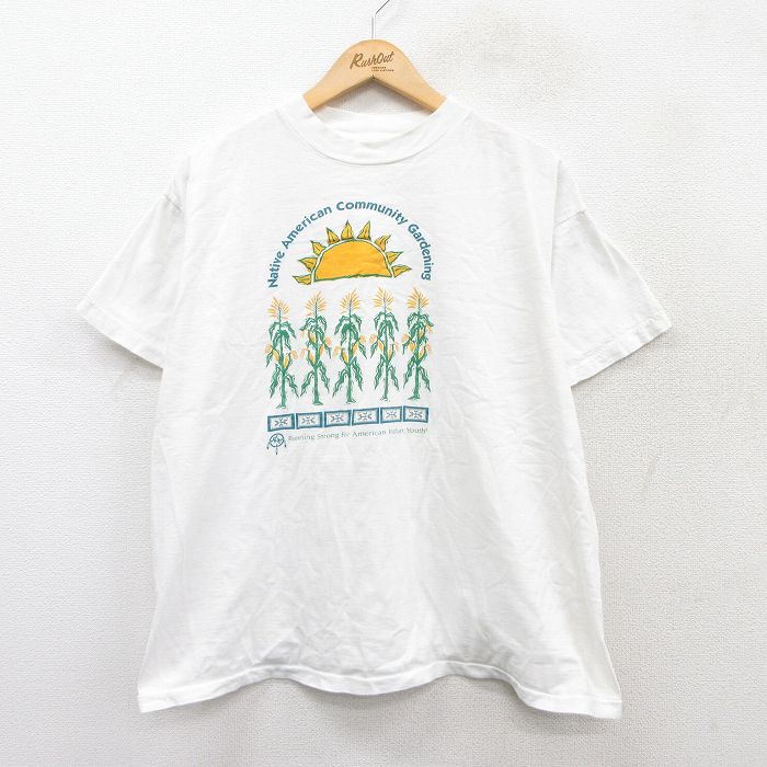 XL★古着 半袖 ビンテージ Tシャツ メンズ 90年代 90s トウモロコシ コットン クルーネック 白 ホワイト 25aug27 中古