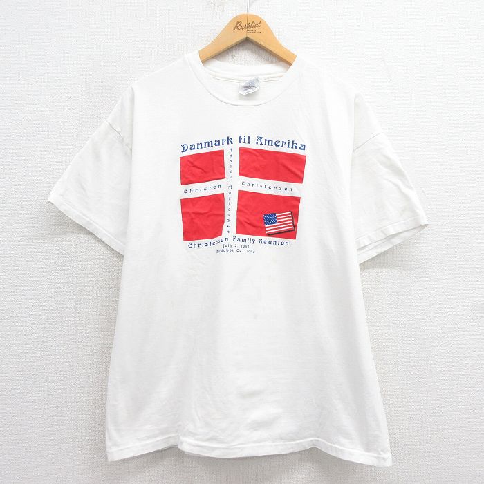 XL★古着 ヘインズ Hanes 半袖 ビンテージ Tシャツ メンズ 90年代 90s デンマーク コットン クルーネック 白 ホワイト 25aug27 中古