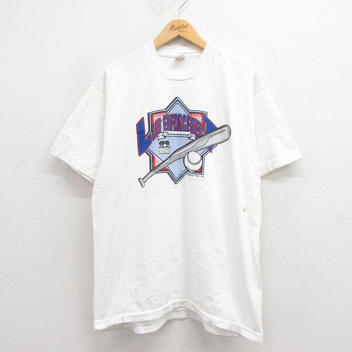 L★古着 フルーツオブザルーム 半袖 ビンテージ Tシャツ メンズ 90年代 90s ベースボール コットン クルーネック USA製 白 ホワイト 25aug27 中古