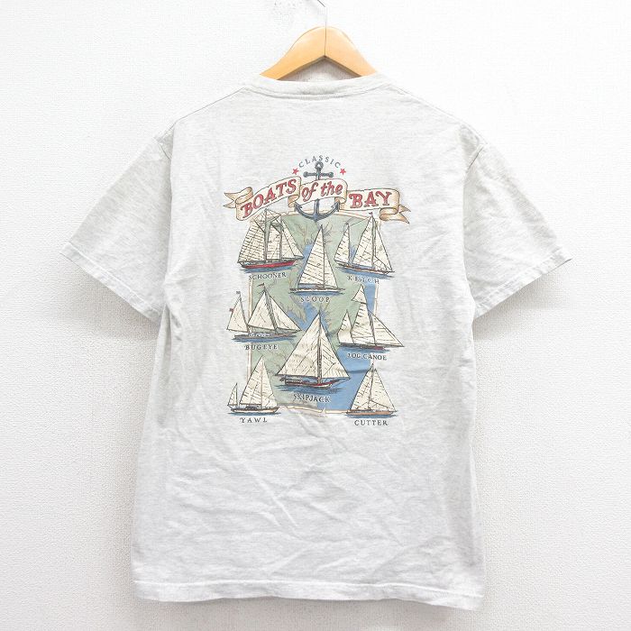 M★古着 オニータ ONEITA 半袖 ビンテージ Tシャツ メンズ 90年代 90s 船 コットン クルーネック 薄グレー 霜降り 25aug27 中古