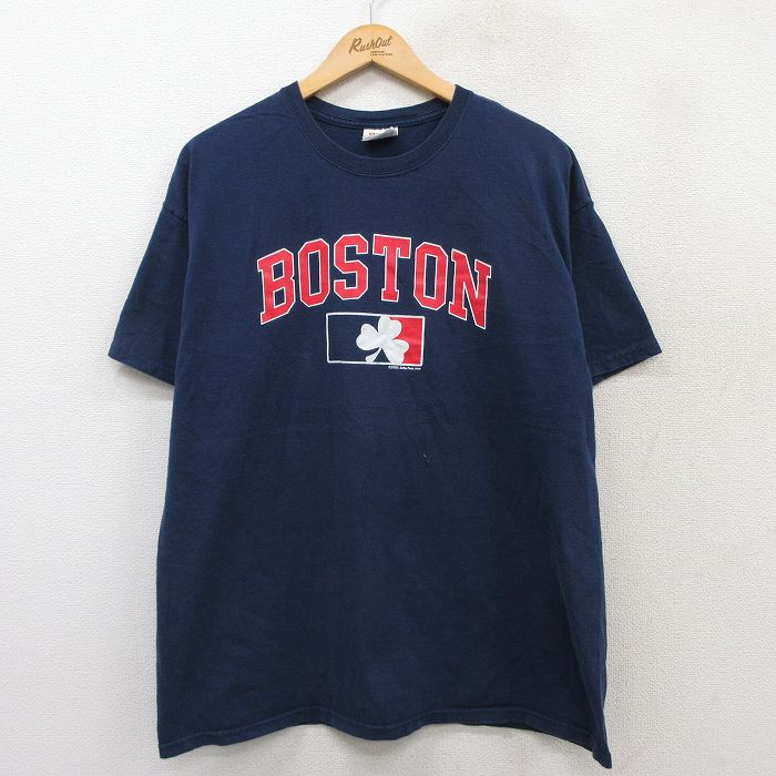 XL★古着 ヘインズ Hanes 半袖 ビンテージ Tシャツ メンズ 00年代 00s ボストン コットン クルーネック 紺 ネイビー 25aug27 中古