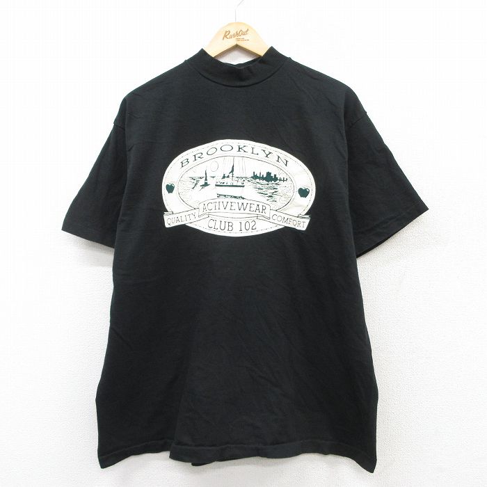 XL★古着 半袖 ビンテージ Tシャツ メンズ 90年代 90s BROOKLYN 大きいサイズ コットン クルーネック USA製 黒 ブラック 25aug27 中古