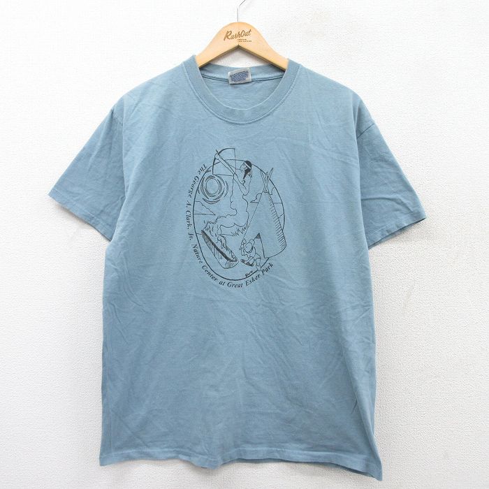 【50%OFF】L★古着 ヘインズ Hanes 半袖 ビンテージ Tシャツ メンズ 00年代 00s The George A Clark コットン クルーネック 薄紺 ネイビー 25aug27 中古