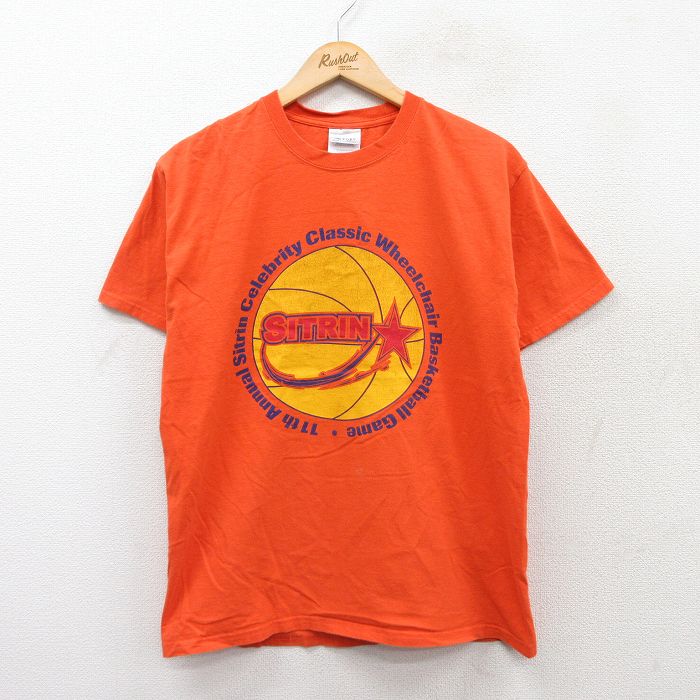 M★古着 半袖 ビンテージ Tシャツ メンズ 00年代 00s SITRIN バスケットボール コットン クルーネック オレンジ 25aug27 中古