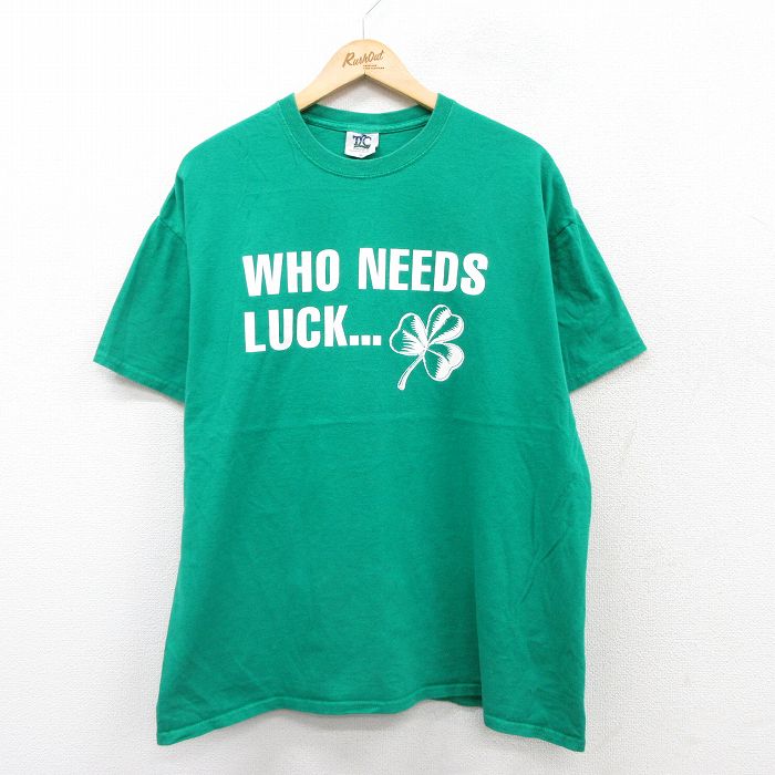 【50%OFF】XL★古着 半袖 ビンテージ Tシャツ メンズ 00年代 00s WHO NEEDS 大きいサイズ コットン クルーネック 緑 グリーン 25aug27 中古