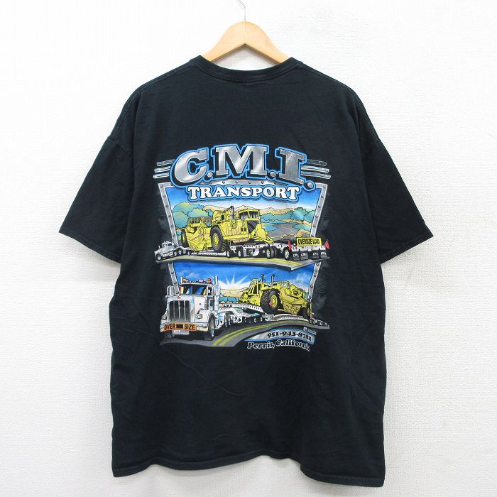XL★古着 半袖 ビンテージ Tシャツ メンズ 00年代 00s GMI トラック 大きいサイズ コットン クルーネック 黒 ブラック 25aug27 中古