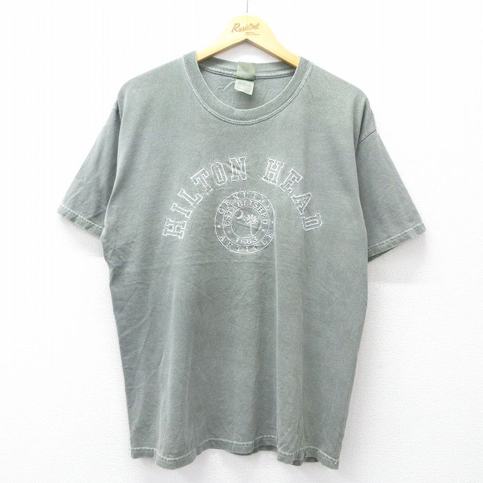 L★古着 半袖 ビンテージ Tシャツ メンズ 00年代 00s HILTON HEAD コットン クルーネック 緑 グリーン 25aug27 中古