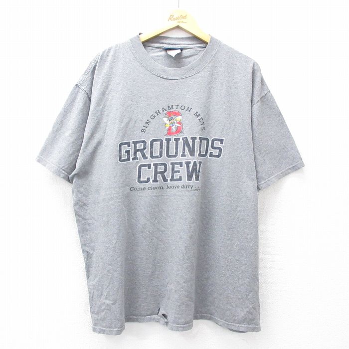 XL★古着 ジャンスポーツ 半袖 ビンテージ Tシャツ メンズ 00年代 00s GROUNDS CREW 大きいサイズ クルーネック グレー 霜降り 25aug27 中古