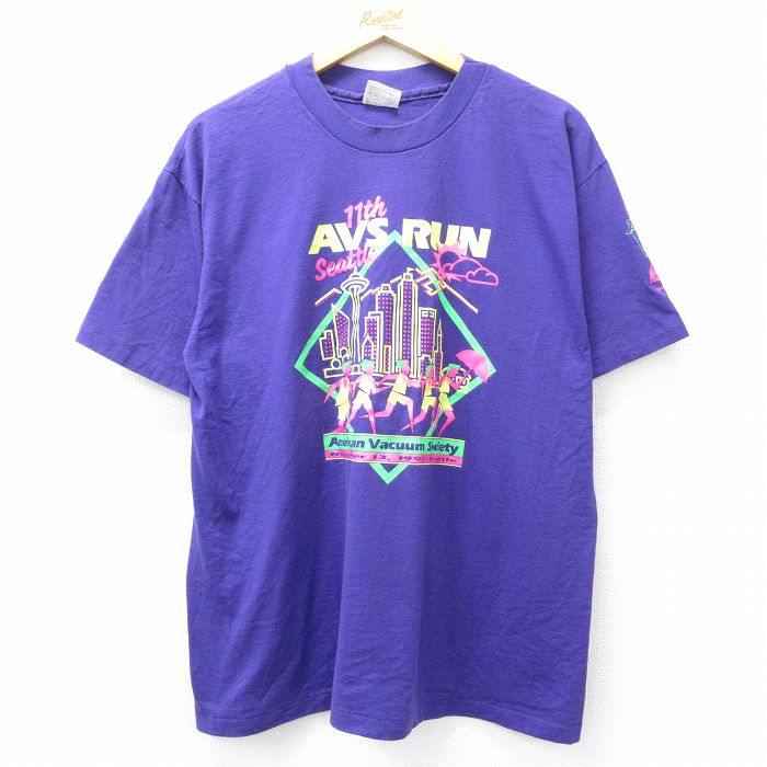 XL★古着 ヘインズ Hanes 半袖 ビンテージ Tシャツ メンズ 90年代 90s ANS RUN クルーネック USA製 紫 パープル 25aug27 中古