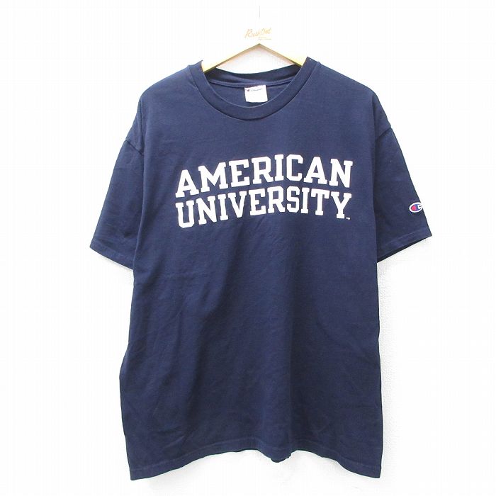 【50%OFF】XL★古着 チャンピオン champion 半袖 ビンテージ Tシャツ メンズ 00年代 00s AMERICAN UNIVERSITY コットン クルーネック 紺 ネイビー 25aug27 中古