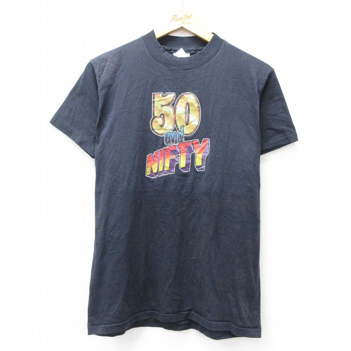 M★古着 ヘインズ Hanes 半袖 ビンテージ Tシャツ メンズ 80年代 80s 50 and NIFTY クルーネック USA製 黒 ブラック 25aug27 中古