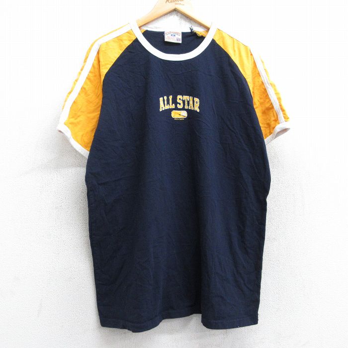 【50%OFF】XL★古着 STEVE&BARRYS 半袖 ビンテージ Tシャツ メンズ 00年代 00s オールスター ラグラン ツートンカラー コットン クルーネック 紺他 ネイビー リンガー 25aug28 中古