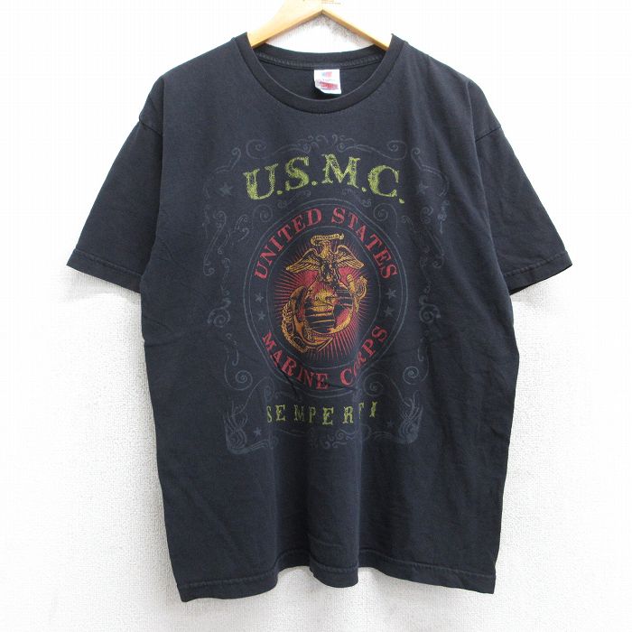 L★古着 半袖 ビンテージ Tシャツ メンズ 00年代 00s ミリタリー マリンコープス コットン クルーネック USA製 黒 ブラック 25aug28 中古