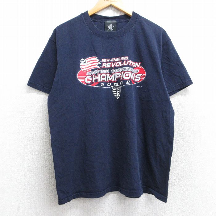 L★古着 半袖 ビンテージ Tシャツ メンズ 00年代 00s ニューイングランドレボリューション サッカー コットン クルーネック 紺 ネイビー 25aug28 中古