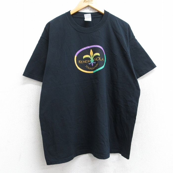 XL★古着 半袖 ビンテージ Tシャツ メンズ 00年代 00s RENEWNOLA 大きいサイズ コットン クルーネック 黒 ブラック 25aug28 中古