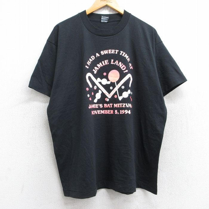 XL★古着 フルーツオブザルーム 半袖 ビンテージ Tシャツ メンズ 90年代 90s キャンディ 大きいサイズ クルーネック USA製 黒 ブラック 【spe】 25aug28 中古