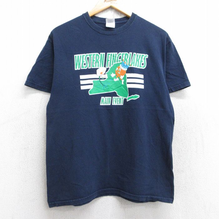 M★古着 半袖 ビンテージ Tシャツ メンズ 00年代 00s フィンガーレイクス バスケットボール コットン クルーネック 紺 ネイビー 25aug28 中古