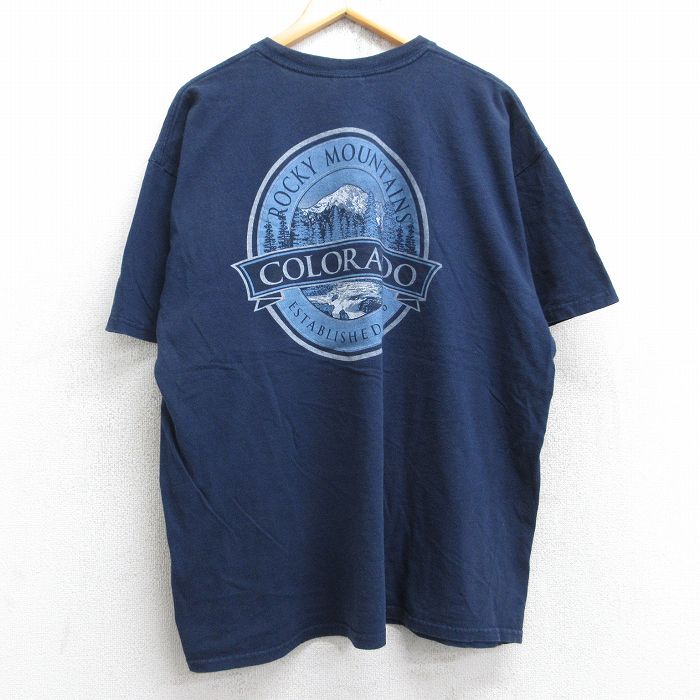 XL★古着 半袖 ビンテージ Tシャツ メンズ 00年代 00s コロラド ロッキーマウンテン 大きいサイズ コットン クルーネック 紺 ネイビー 25aug28 中古