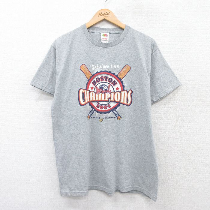L★古着 フルーツオブザルーム 半袖 ビンテージ Tシャツ メンズ 00年代 00s MLB ボストンレッドソックス クルーネック グレー 霜降り メジャーリーグ ベースボール 野球 25aug28 中古