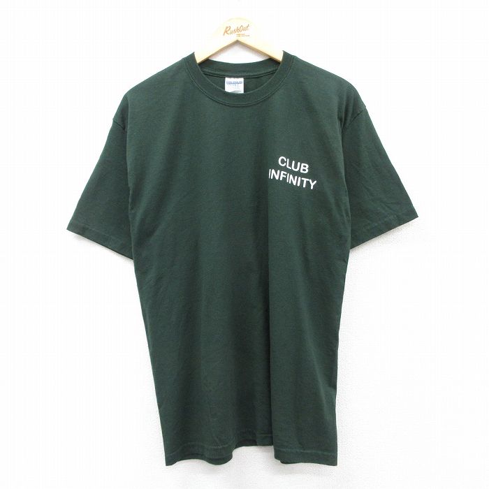 L★古着 半袖 ビンテージ Tシャツ メンズ 00年代 00s CLUB INFINITY クルーネック 濃緑 グリーン 25aug28 中古