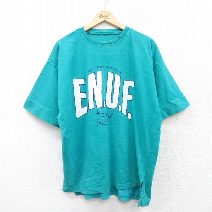 XL★古着 半袖 ビンテージ Tシャツ メンズ 90年代 90s ENUF 大きいサイズ コットン クルーネック USA製 青緑 25aug28 中古