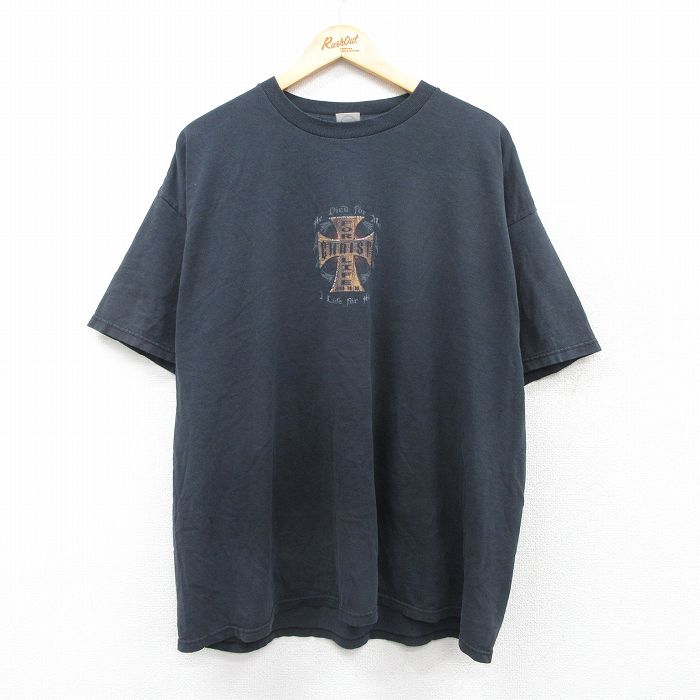 XL★古着 半袖 ビンテージ Tシャツ メンズ 00年代 00s CHRIST 大きいサイズ コットン クルーネック 黒 ブラック 25aug28 中古
