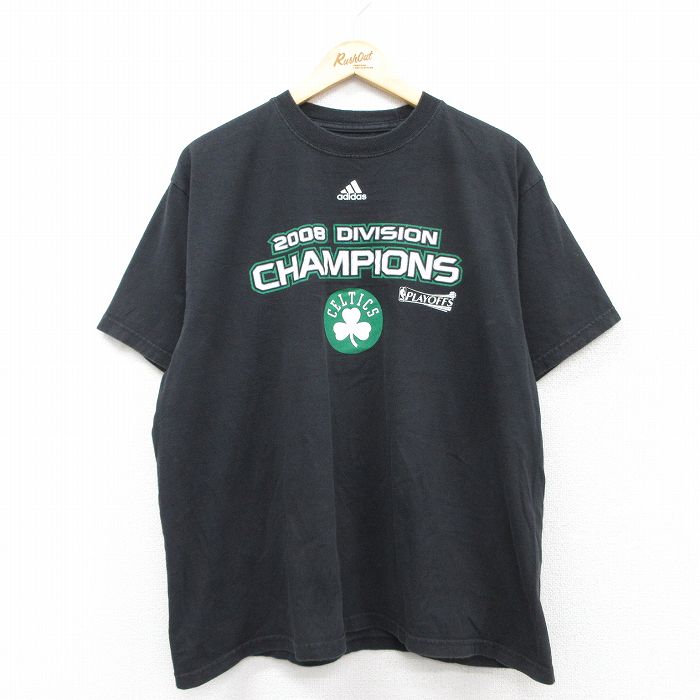 XL★古着 アディダス adidas 半袖 ビンテージ Tシャツ メンズ 00年代 00s NBA ボストンセルティックス コットン クルーネック 黒 ブラック バスケットボール 25aug28 中古