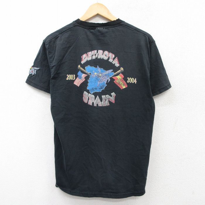 M★古着 ヘインズ Hanes 半袖 ビンテージ Tシャツ メンズ 00年代 00s ミリタリー DET ROTA ボロ コットン クルーネック 黒 ブラック 25aug28 中古