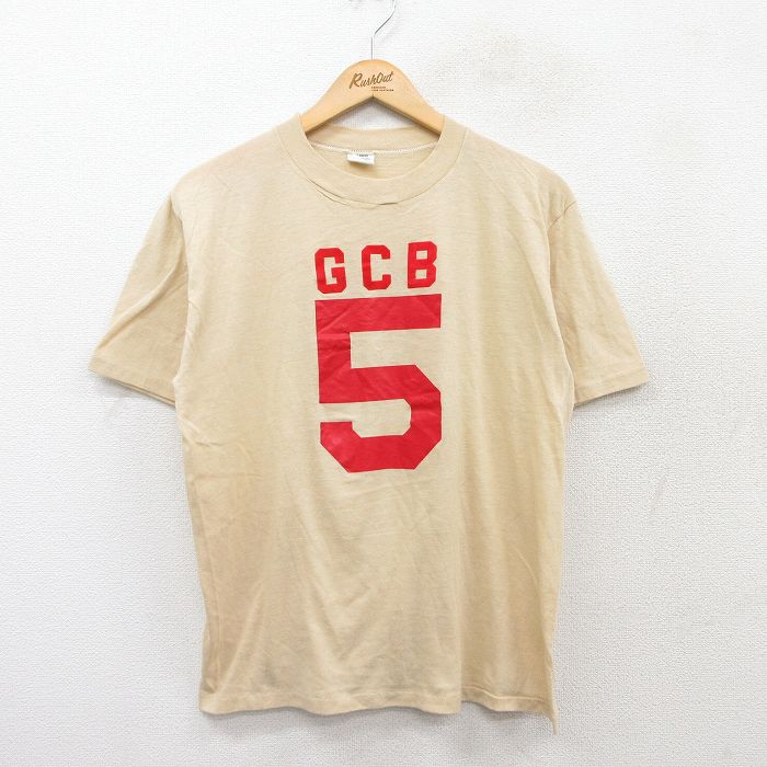 M★古着 スプルース 半袖 ビンテージ Tシャツ メンズ 80年代 80s GCB 5 クルーネック USA製 ベージュ系 カーキ 25aug28 中古
