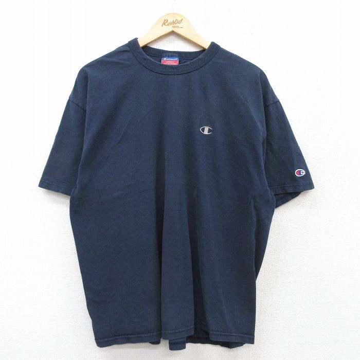 XL★古着 チャンピオン champion 半袖 ビンテージ Tシャツ メンズ 00年代 00s ワンポイントロゴ コットン クルーネック 紺 ネイビー 25aug28 中古