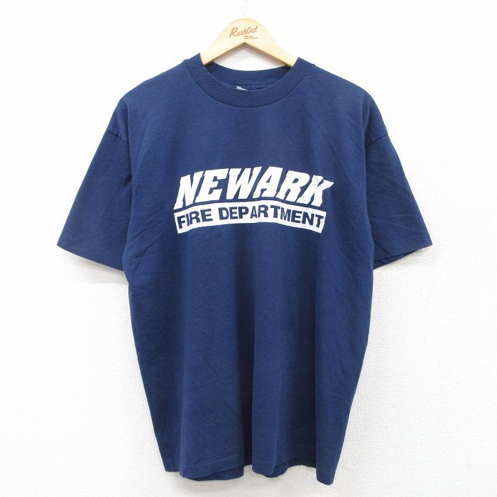 【20%OFF】XL★古着 ヘインズ Hanes 半袖 ビンテージ Tシャツ メンズ 80年代 80s NEWARK クルーネック USA製 紺 ネイビー 【spe】 25aug28 中古