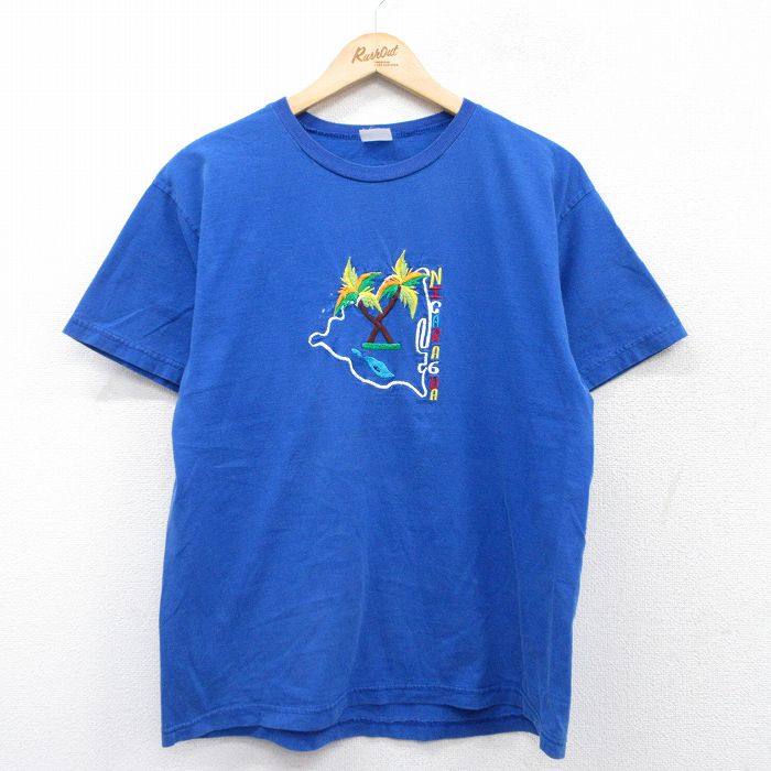 【50%OFF】00s 半袖Tシャツ ニカラグア刺繍 ブルー L | 古着
