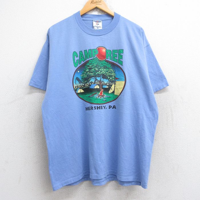 【50%OFF】XL★古着 ジャージーズ 半袖 ビンテージ Tシャツ メンズ 90年代 90s キャンプ 大きいサイズ クルーネック USA製 薄紺 ネイビー 25aug28 中古