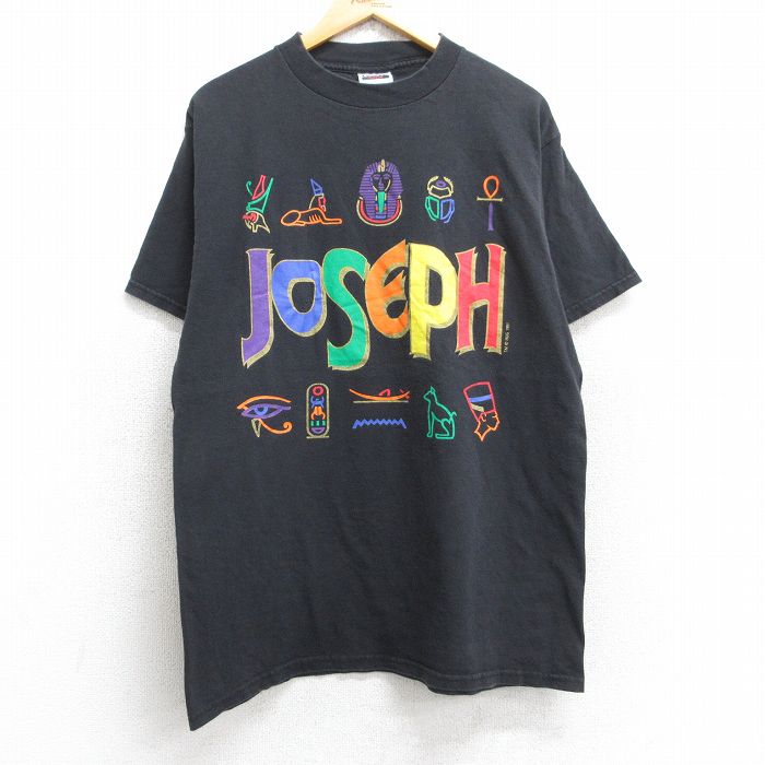 L★古着 TULTEX 半袖 ビンテージ Tシャツ メンズ 90年代 90s JOSEPH スフィンクス クレオパトラ コットン クルーネック USA製 黒 ブラック 【spe】 25aug28 中古