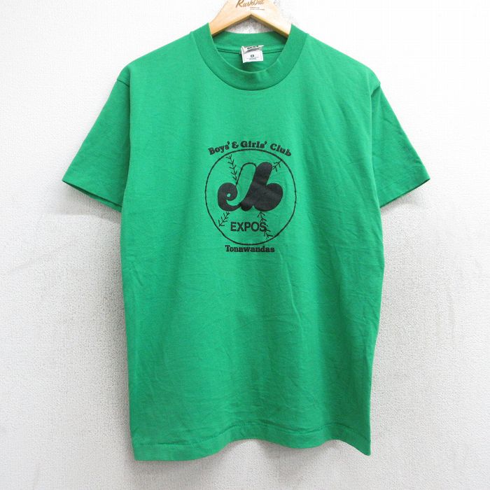 M★古着 フルーツオブザルーム 半袖 ビンテージ Tシャツ メンズ 90年代 90s ベースボール EXPOS クルーネック 緑 グリーン 25aug28 中古
