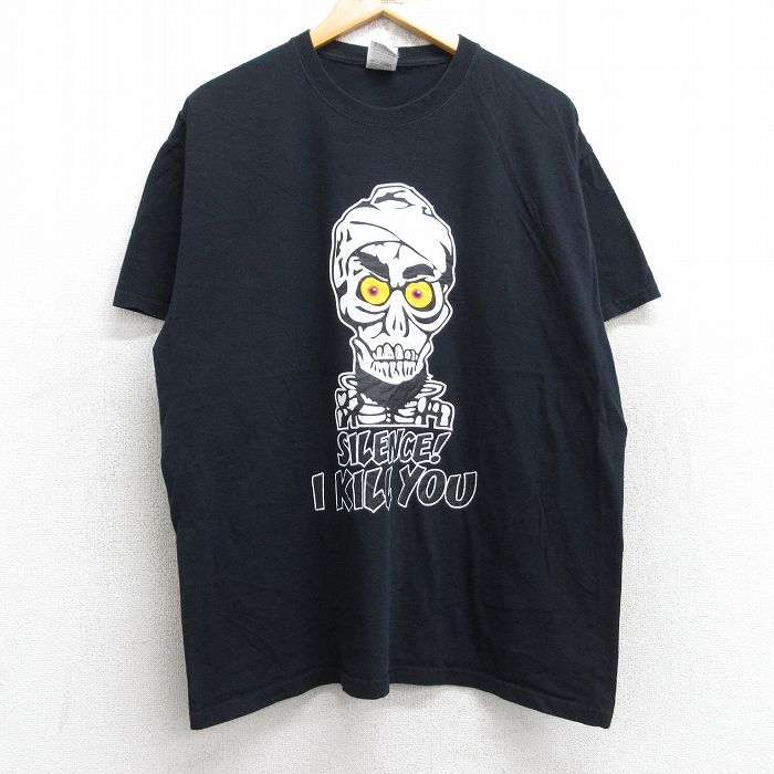 XL★古着 フルーツオブザルーム 半袖 ビンテージ Tシャツ メンズ 00年代 00s スカル コットン クルーネック 黒 ブラック 25aug28 中古