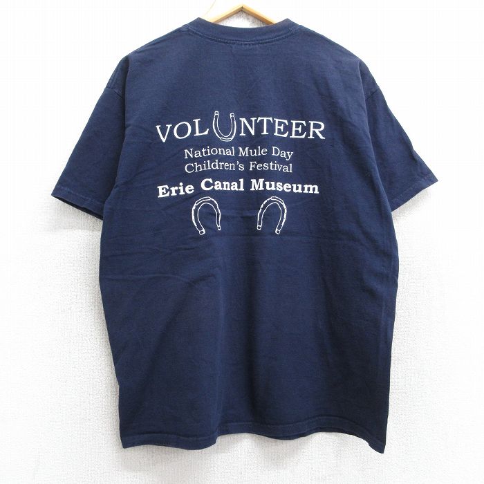 L★古着 半袖 ビンテージ Tシャツ メンズ 00年代 00s エリー 運河博物館 ボランティア コットン クルーネック 紺 ネイビー 25aug28 中古