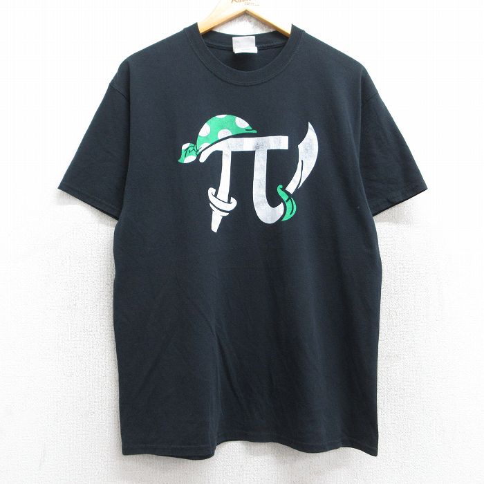【50%OFF】L★古着 半袖 ビンテージ Tシャツ メンズ 90年代 90s π 海賊 クルーネック 黒 ブラック 25aug28 中古