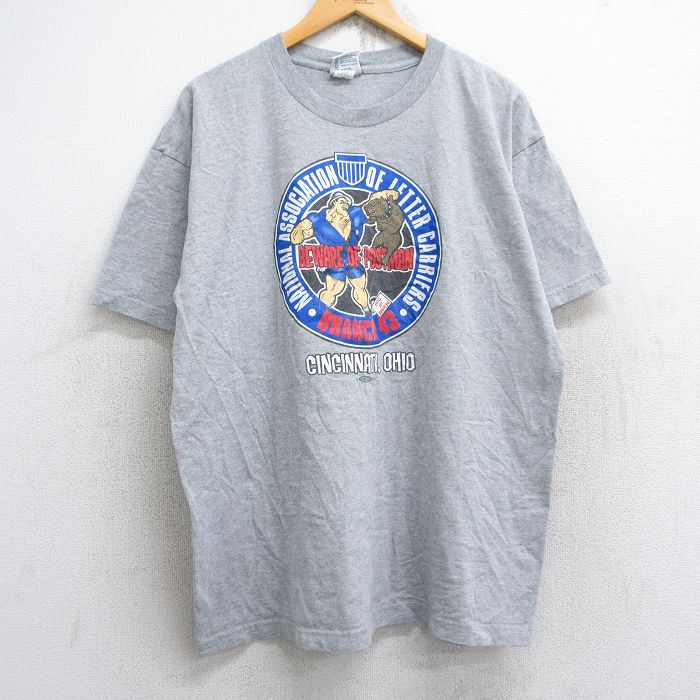 【20%OFF】XL★古着 半袖 ビンテージ Tシャツ メンズ 90年代 90s 男性 犬 コットン クルーネック USA製 グレー 霜降り 25aug29 中古